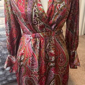 Zara Red and Pink Paisley Long Sleeve Dress
